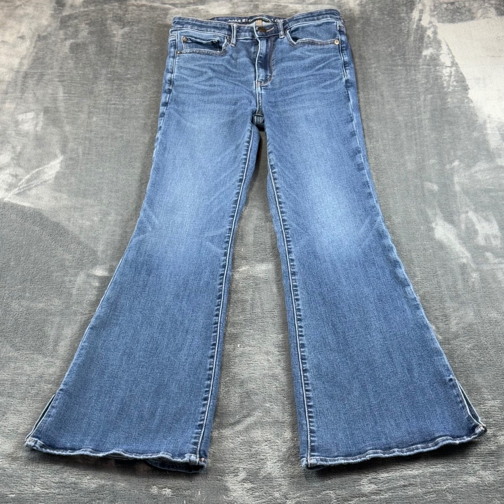 American Eagle Super Hi-Rise Flare Ne(x)t Level Stretch Jeans Blue Womens 6 Reg